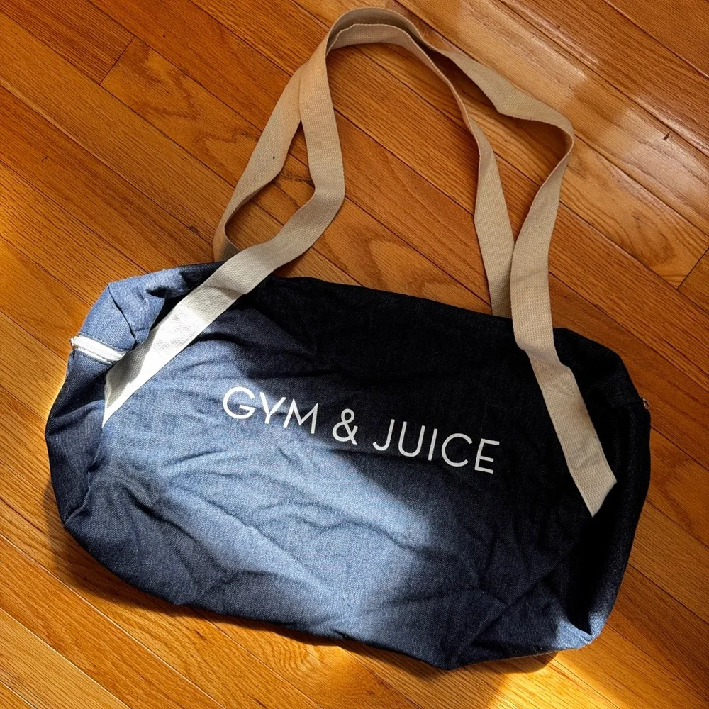 Gym & Juice Navy Canvas Duffel Bag with Cream Straps